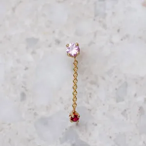 Pink Sapphire and Ruby Waterfall Single Stud