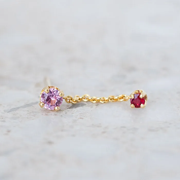 Pink Sapphire and Ruby Waterfall Single Stud