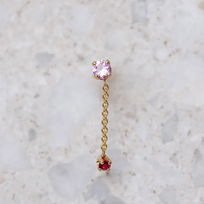 Pink Sapphire and Ruby Waterfall Single Stud