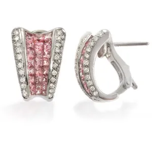 Pink Sapphire Diamond Huggie Earrings In 18k White Gold