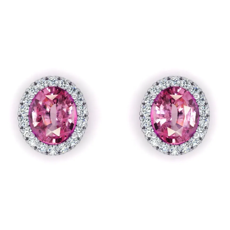 Pink Sapphire Halo Diamond Stud Earrings