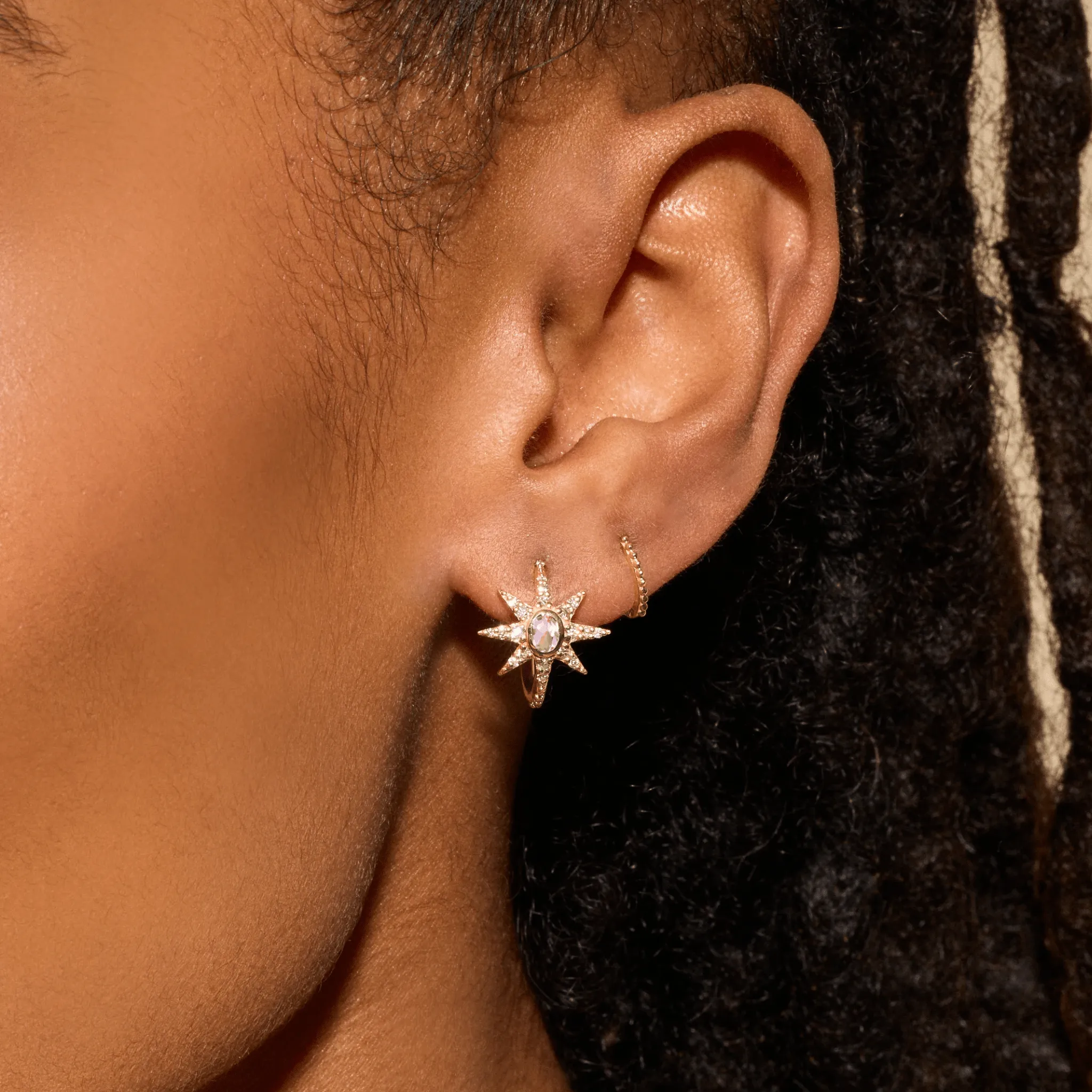 Pink Sapphire Starburst Hoop Earrings with Pave Diamonds