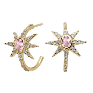 Pink Sapphire Starburst Hoop Earrings with Pave Diamonds