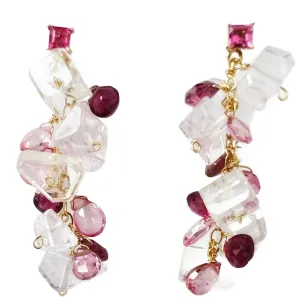 Pink Tourmaline and Kunzite Chandelier Earrings