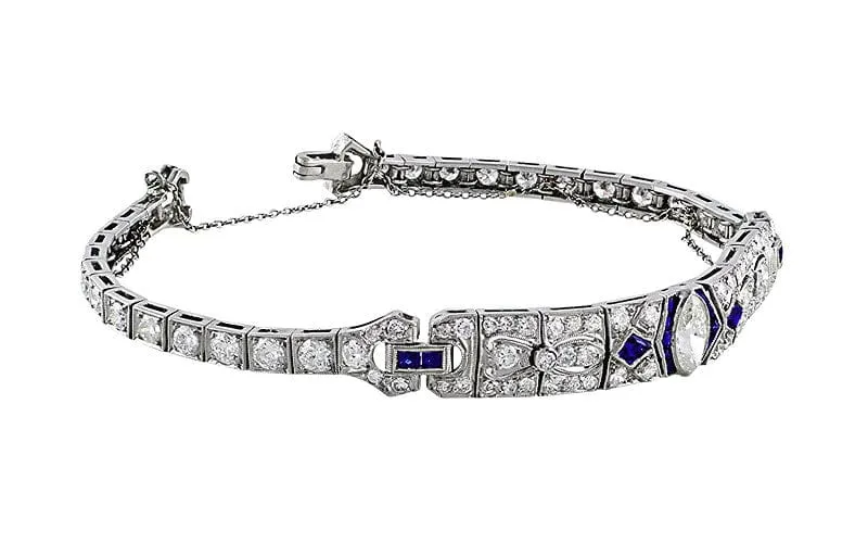 Platinum 1920's Diamond Sapphire Bracelet