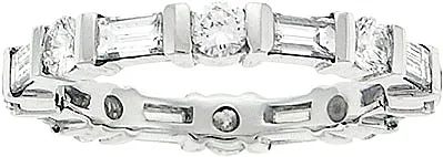 Platinum 1.92ct Round & Baguette Diamond Eternity Band