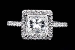 Platinum 2.00 Carat Princess Cut Diamond Halo Engagement Ring GIA Certified