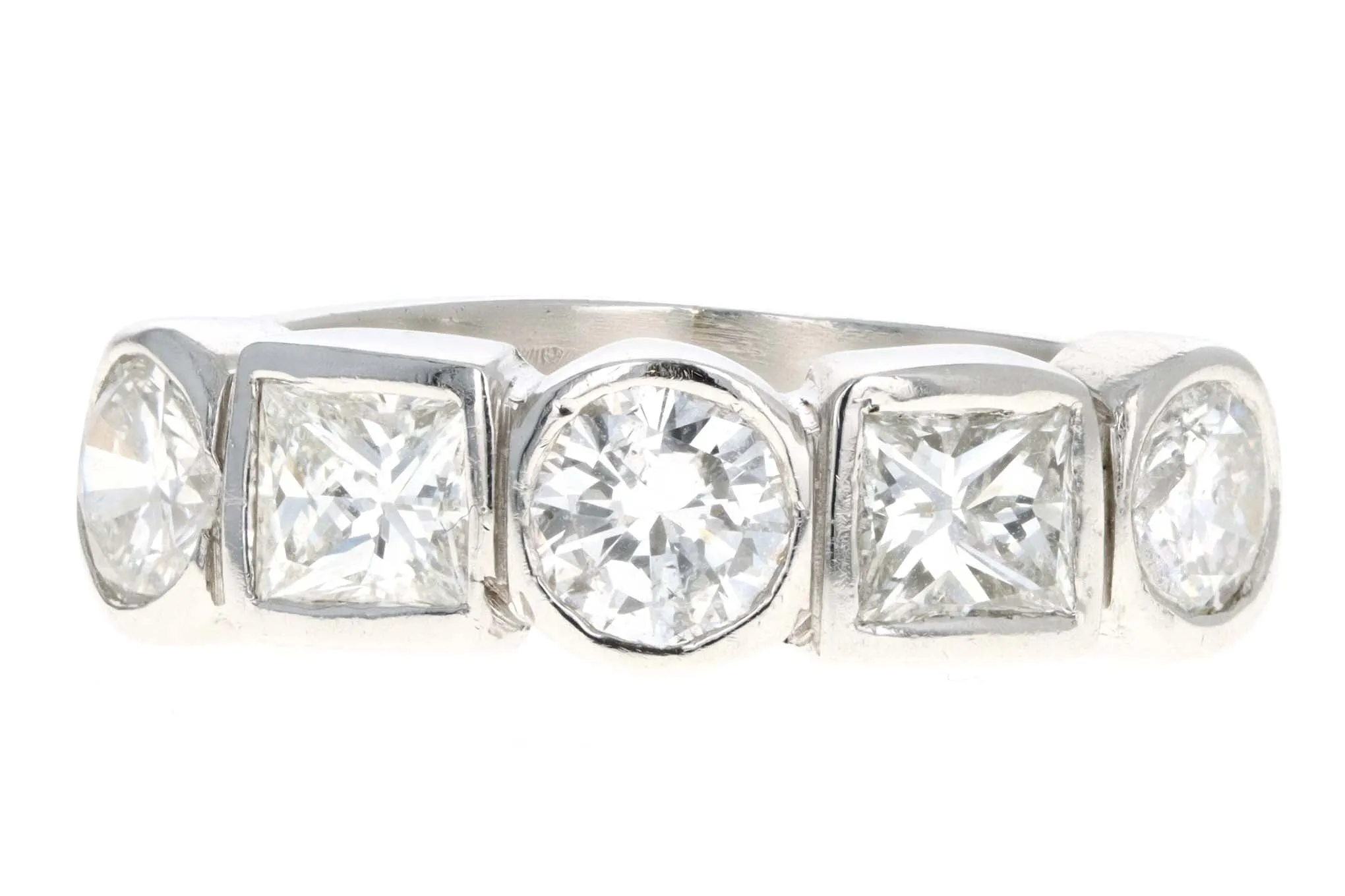 Platinum 2.01 Carat Total Weight Round Brilliant & Princess Cut Diamond Five Stone Wedding Band