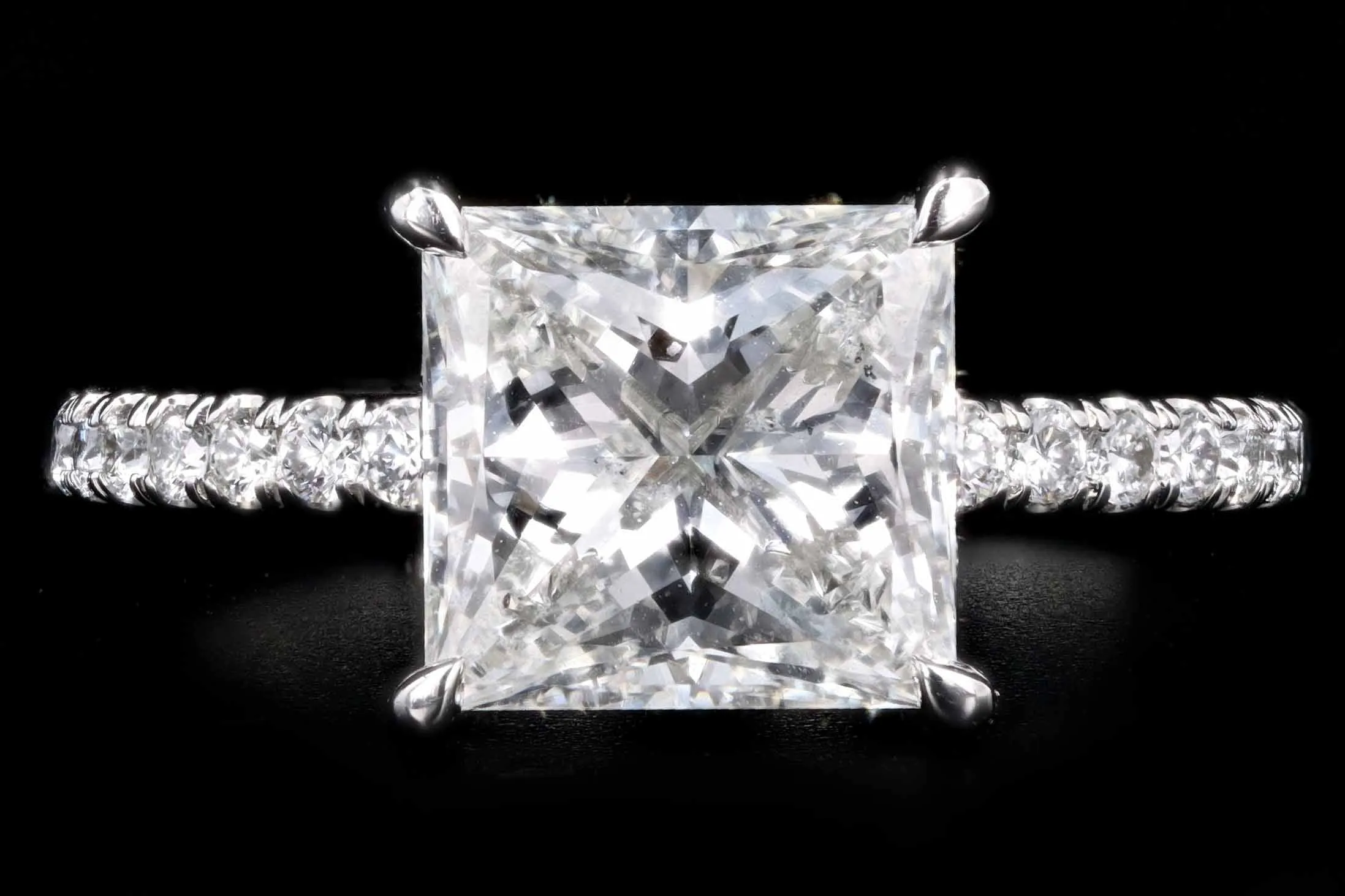 Platinum 2.51 Carat Princess Cut Diamond Hidden Halo Engagement Ring GIA Certified