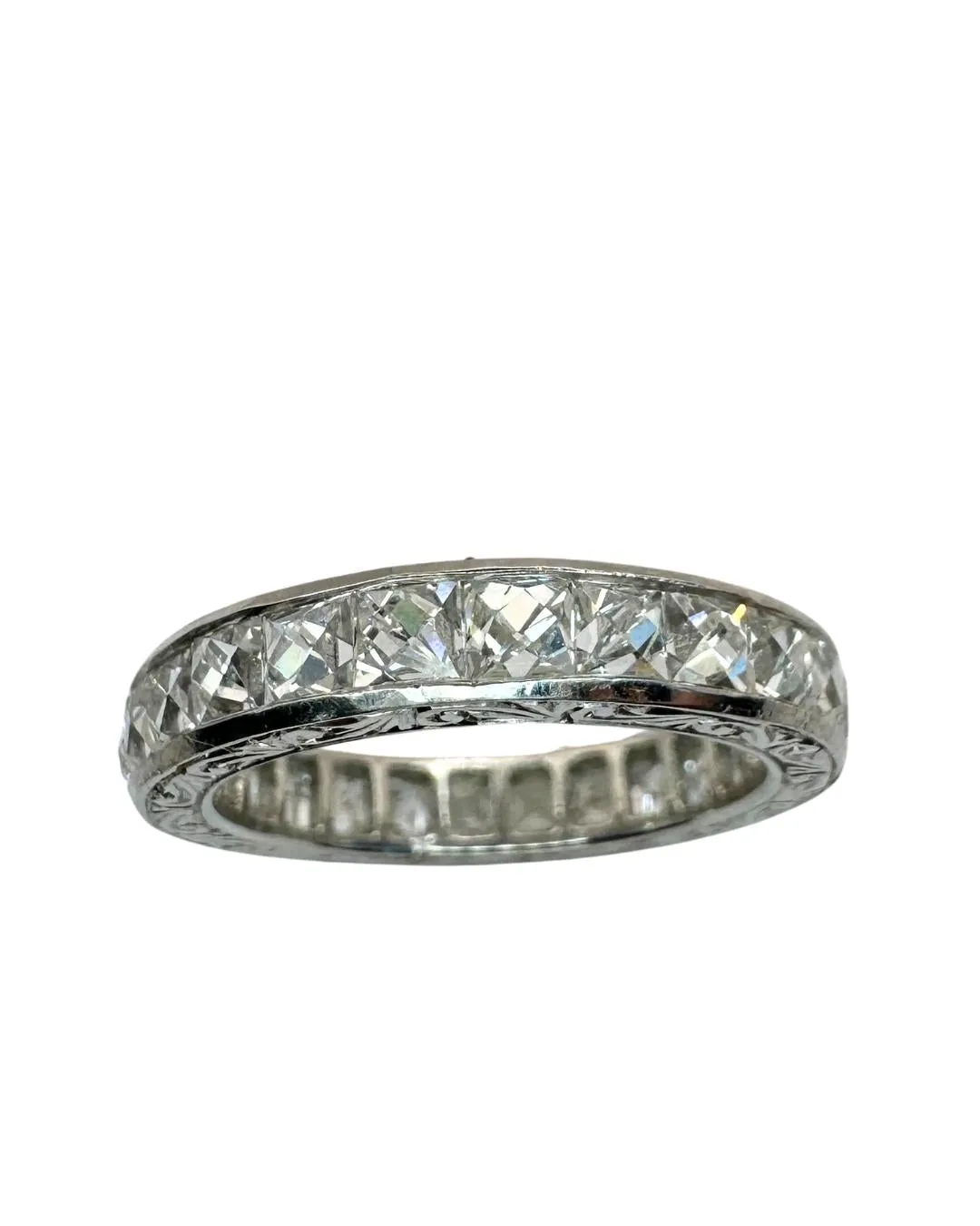 Platinum 3.33 Carat Repurposed Diamond Hand Engraved Eternity Band - Size 6