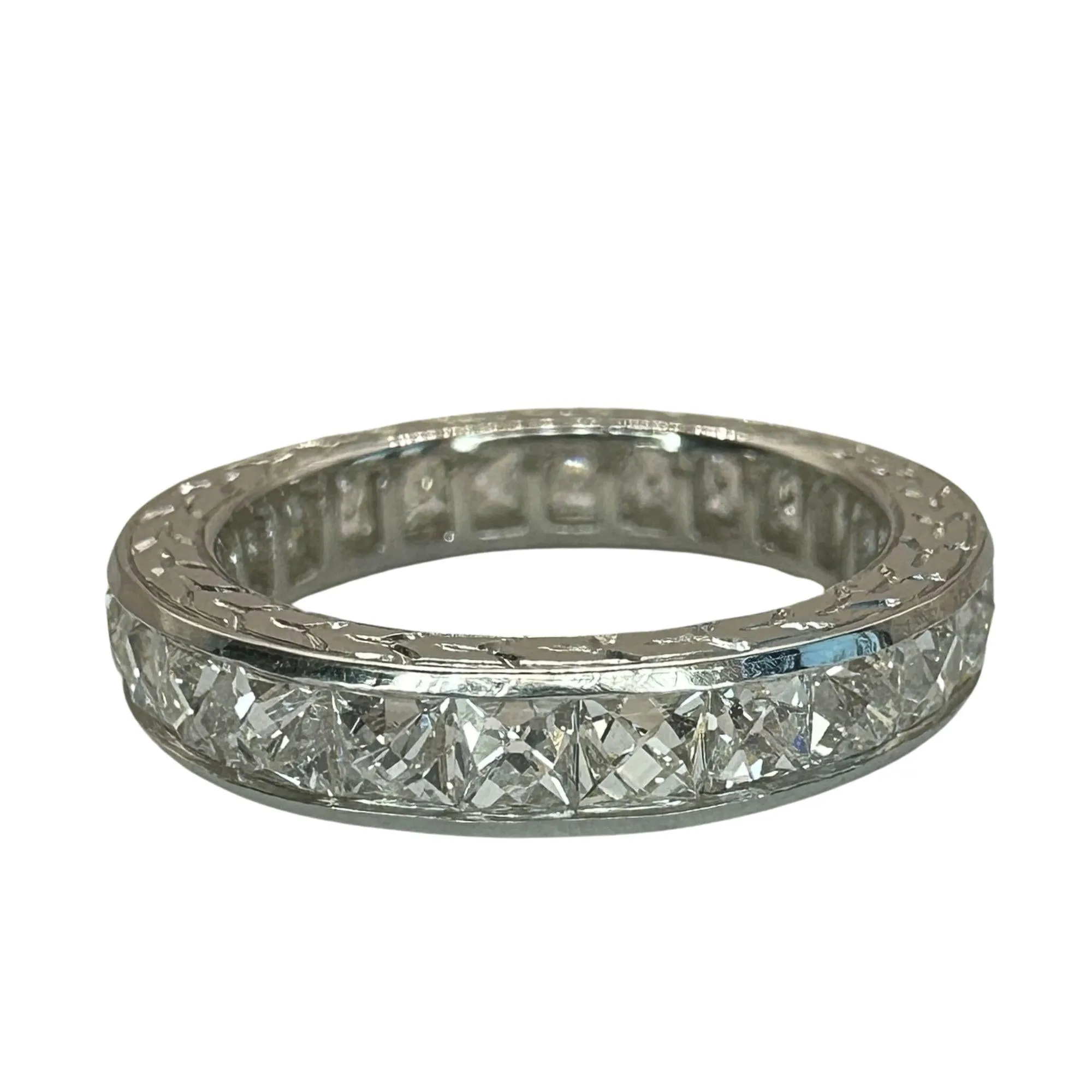 Platinum 3.33 Carat Repurposed Diamond Hand Engraved Eternity Band - Size 6