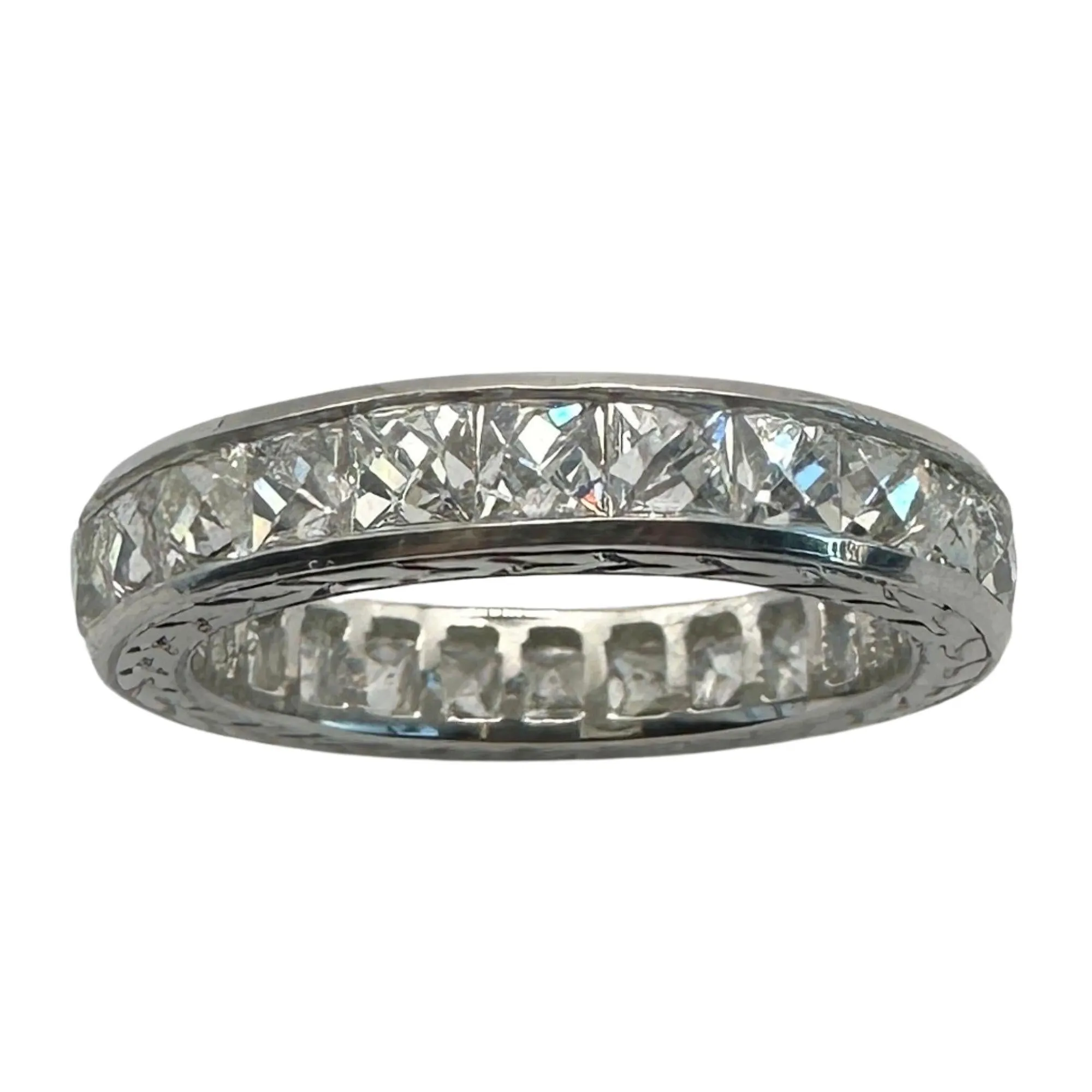 Platinum 3.33 Carat Repurposed Diamond Hand Engraved Eternity Band - Size 6