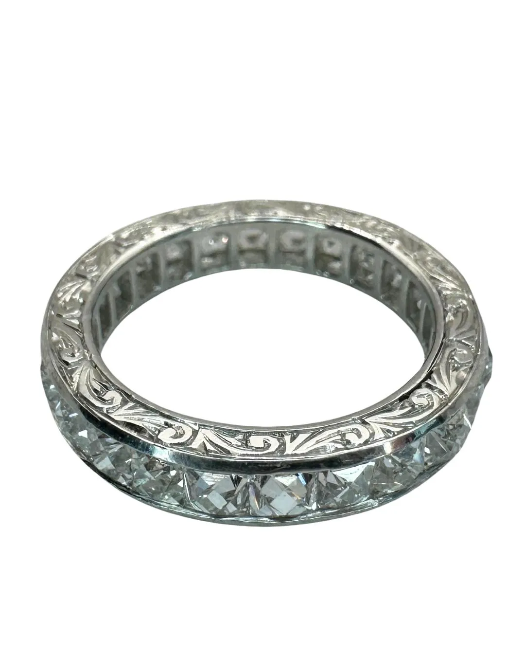 Platinum 3.33 Carat Repurposed Diamond Hand Engraved Eternity Band - Size 6
