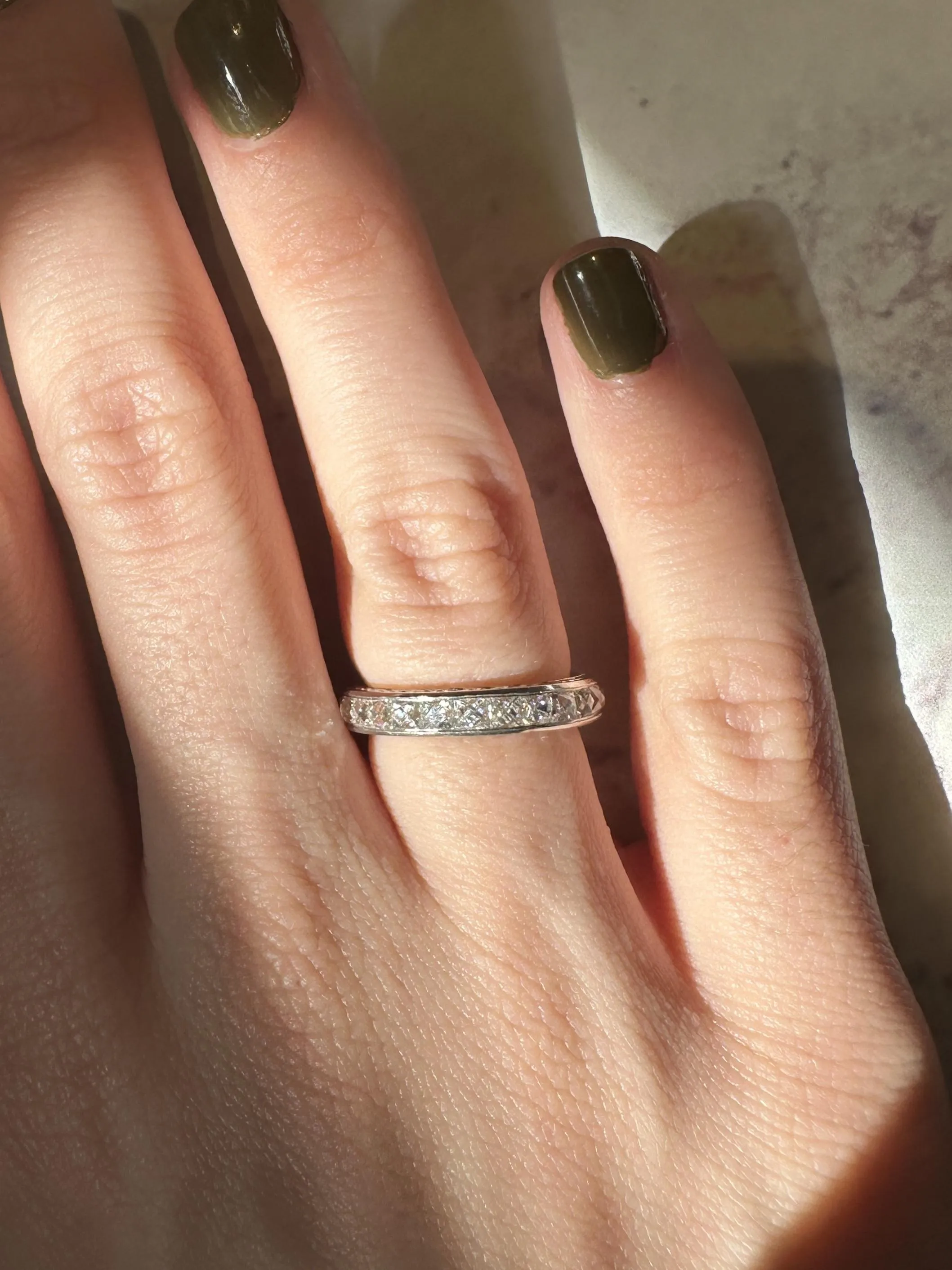 Platinum 3.33 Carat Repurposed Diamond Hand Engraved Eternity Band - Size 6