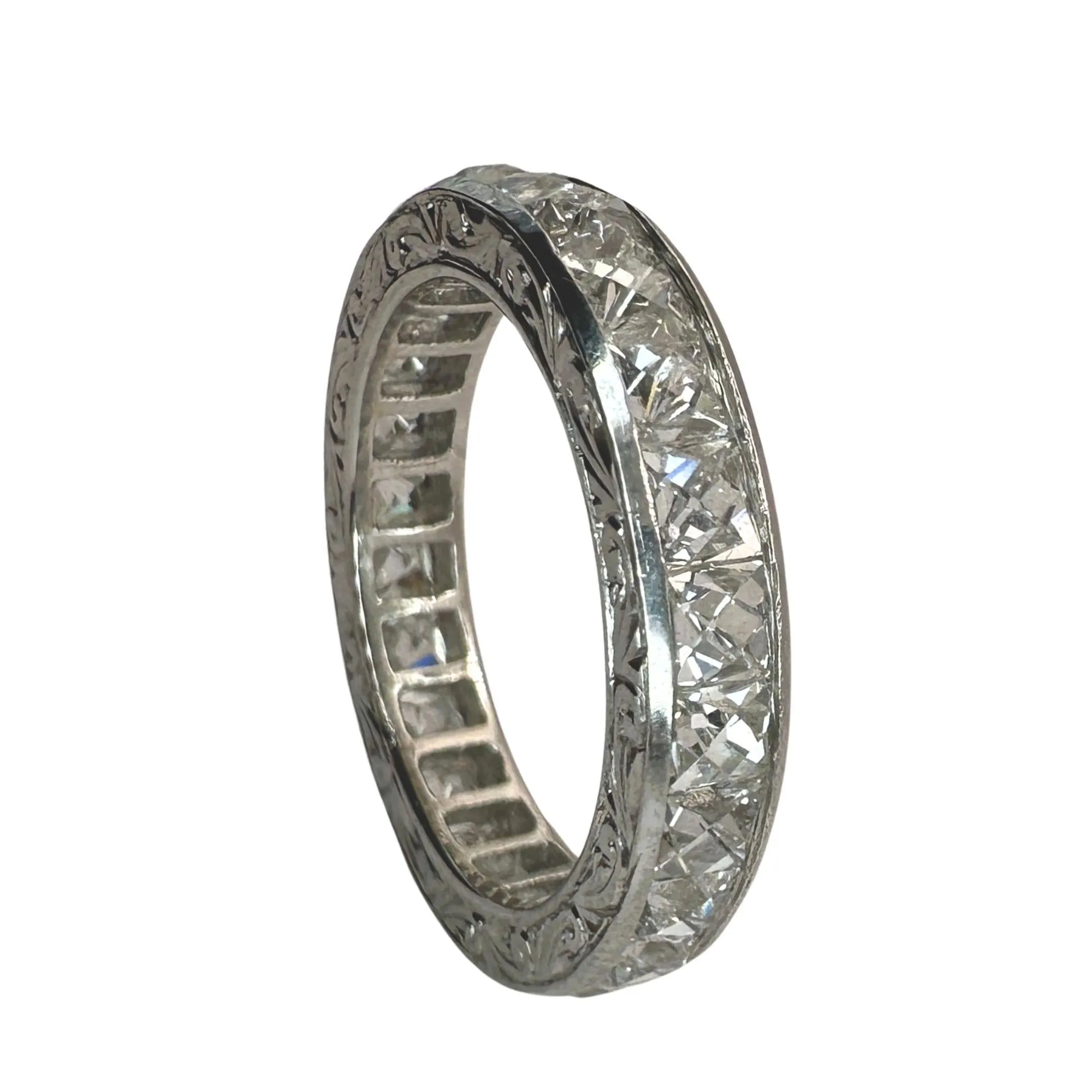 Platinum 3.33 Carat Repurposed Diamond Hand Engraved Eternity Band - Size 6