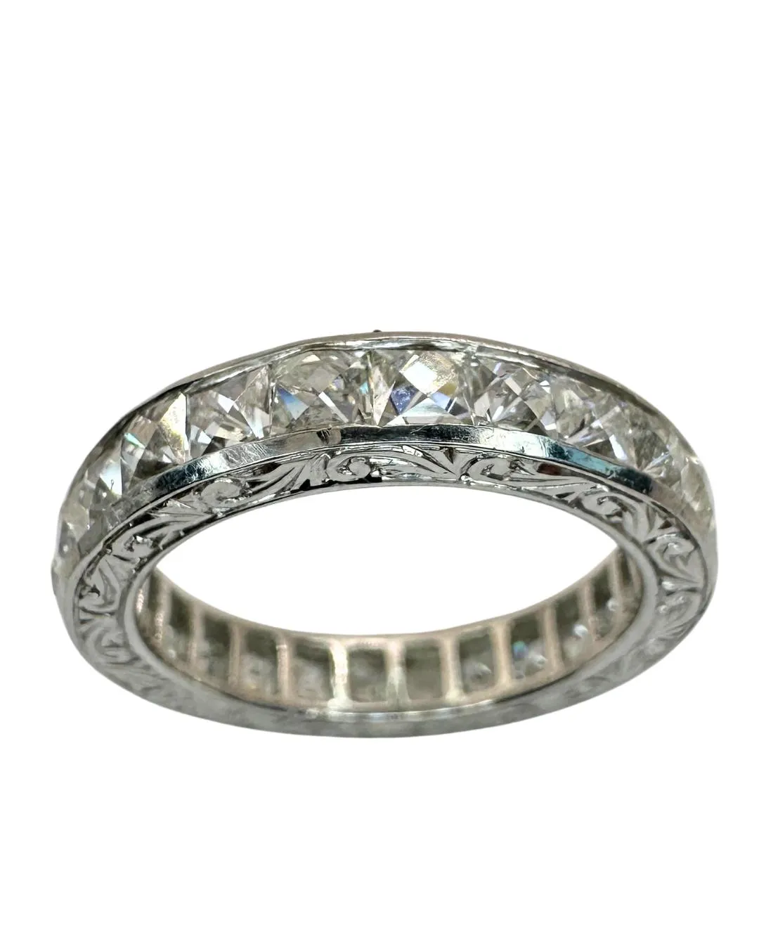 Platinum 3.33 Carat Repurposed Diamond Hand Engraved Eternity Band - Size 6