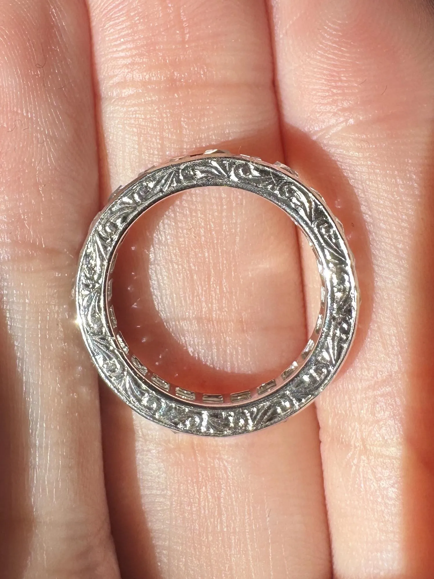 Platinum 3.33 Carat Repurposed Diamond Hand Engraved Eternity Band - Size 6