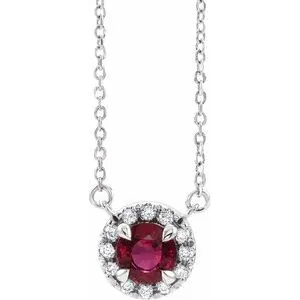 Platinum 5 mm Lab-Grown Ruby & 1/10 CTW Natural Diamond 16" Necklace
