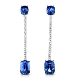 Platinum Drop Sapphire and Diamond Earrings