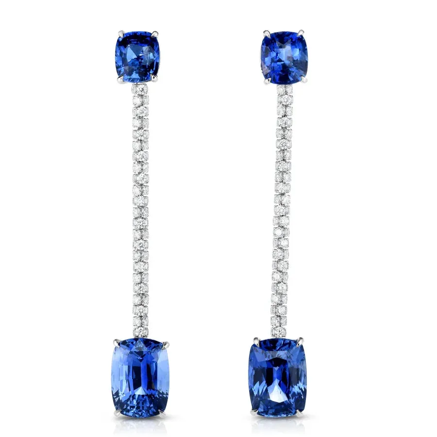 Platinum Drop Sapphire and Diamond Earrings