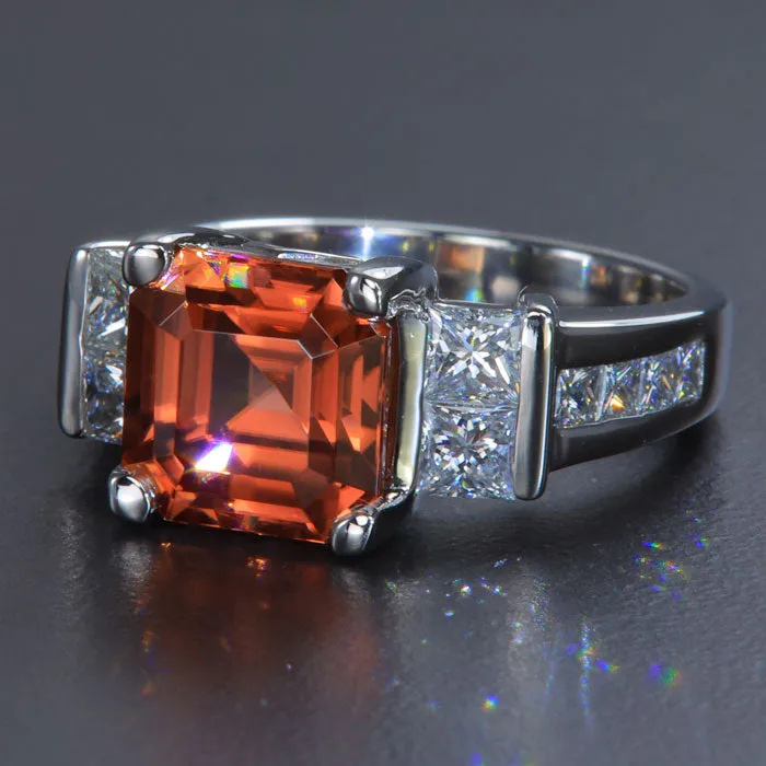 Platinum Imperial Zircon and Diamond Ring 5.33 Carats