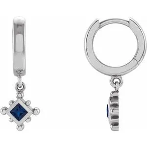 Platinum Natural Blue Sapphire Beaded Bezel-Set Hoop Earrings