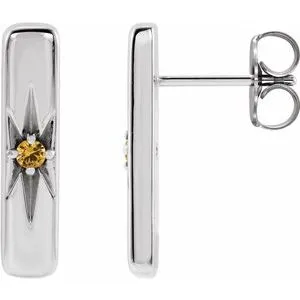 Platinum Natural Yellow Sapphire Starburst Bar Earrings