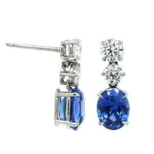 Platinum Oval Sapphire Diamond Drop Earrings