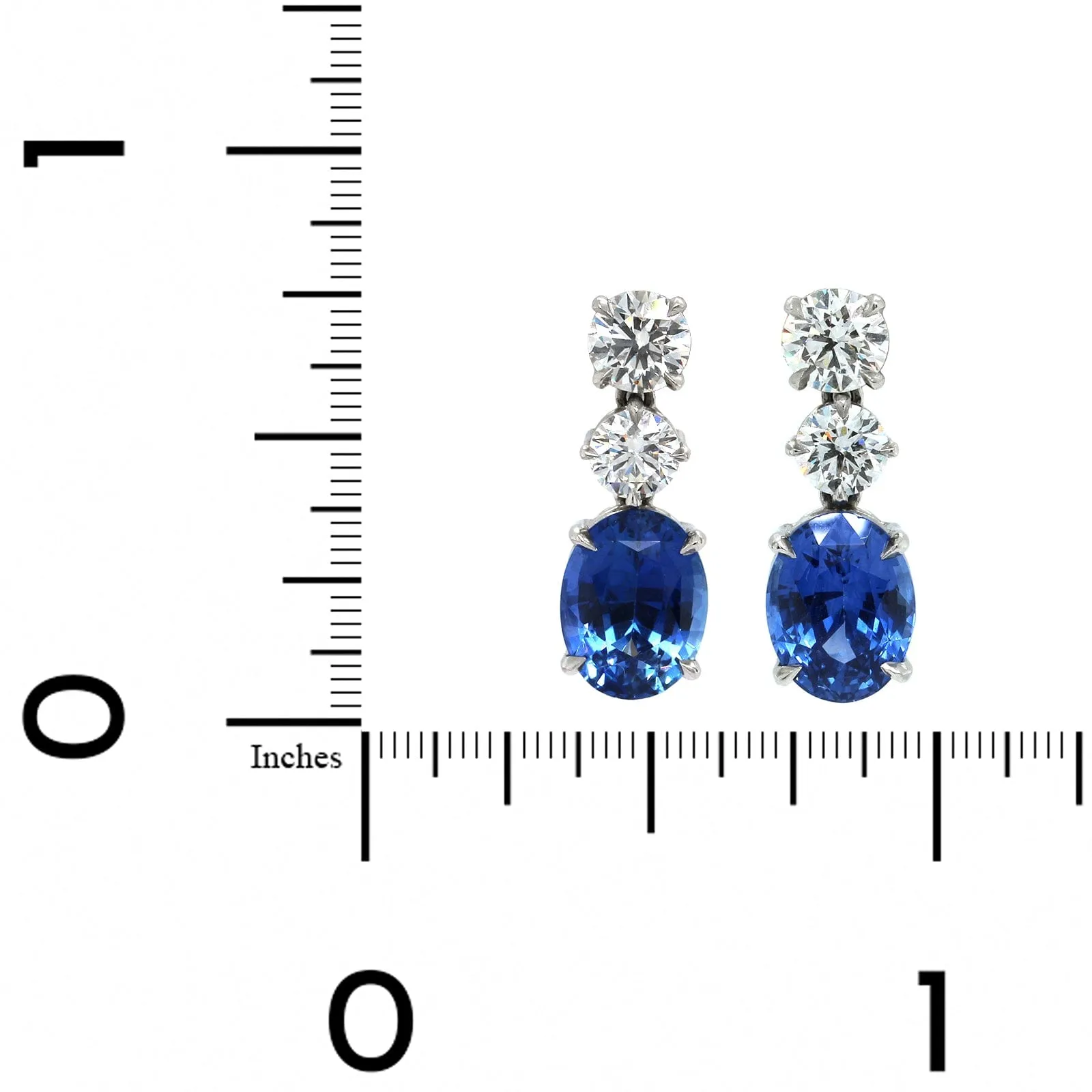Platinum Oval Sapphire Diamond Drop Earrings