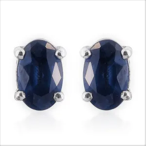 Platinum over Sterling Silver BLUE SAPPHIRE Stud Earrings