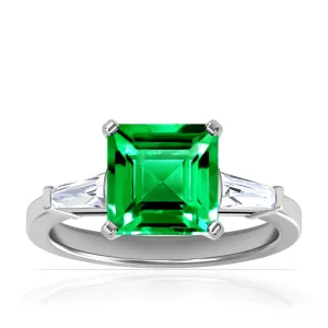 Platinum Princess Cut Emerald And Baguette Diamond Ring (1.90ctw)