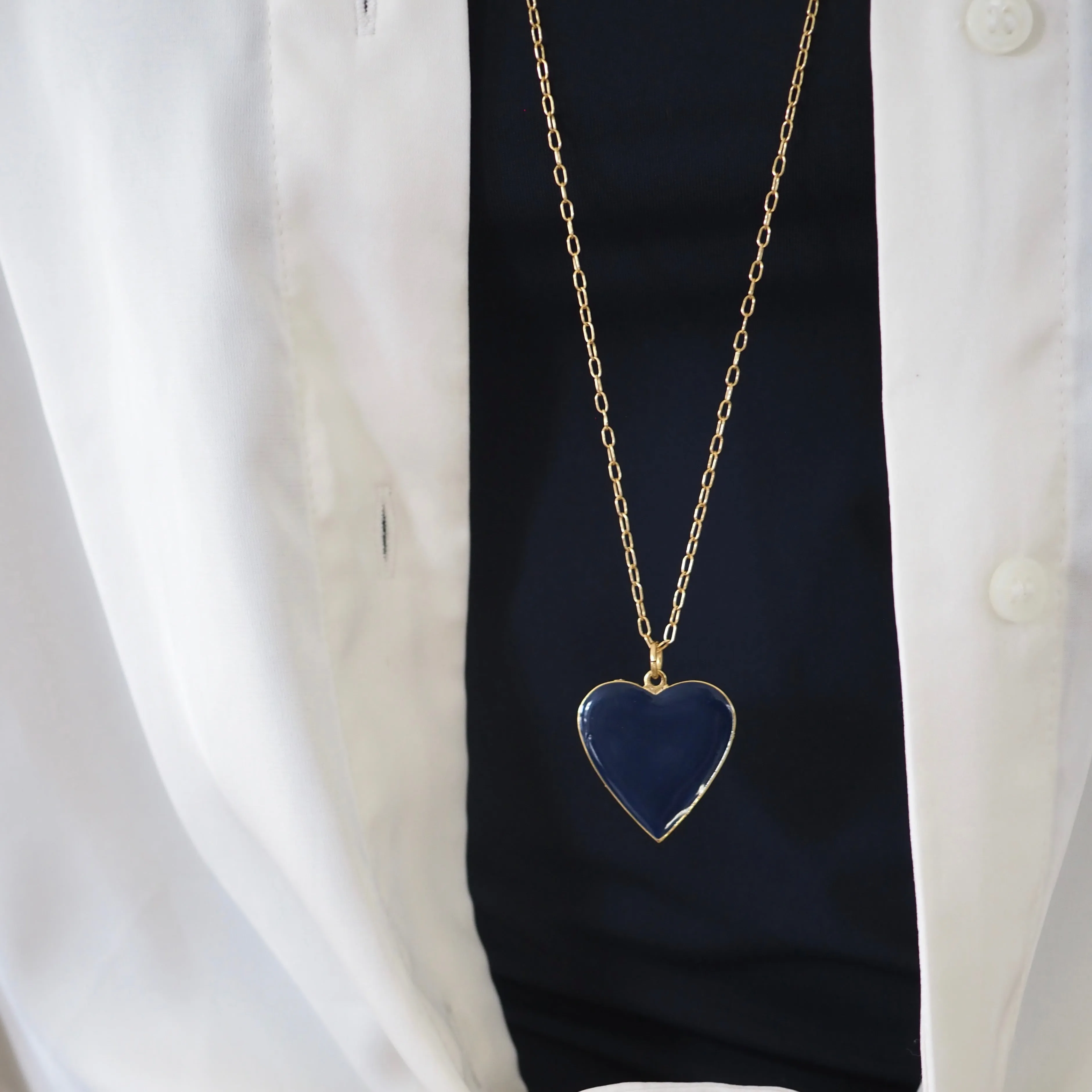 POPPY BLUE 1" ENAMEL HEART NECKLACE