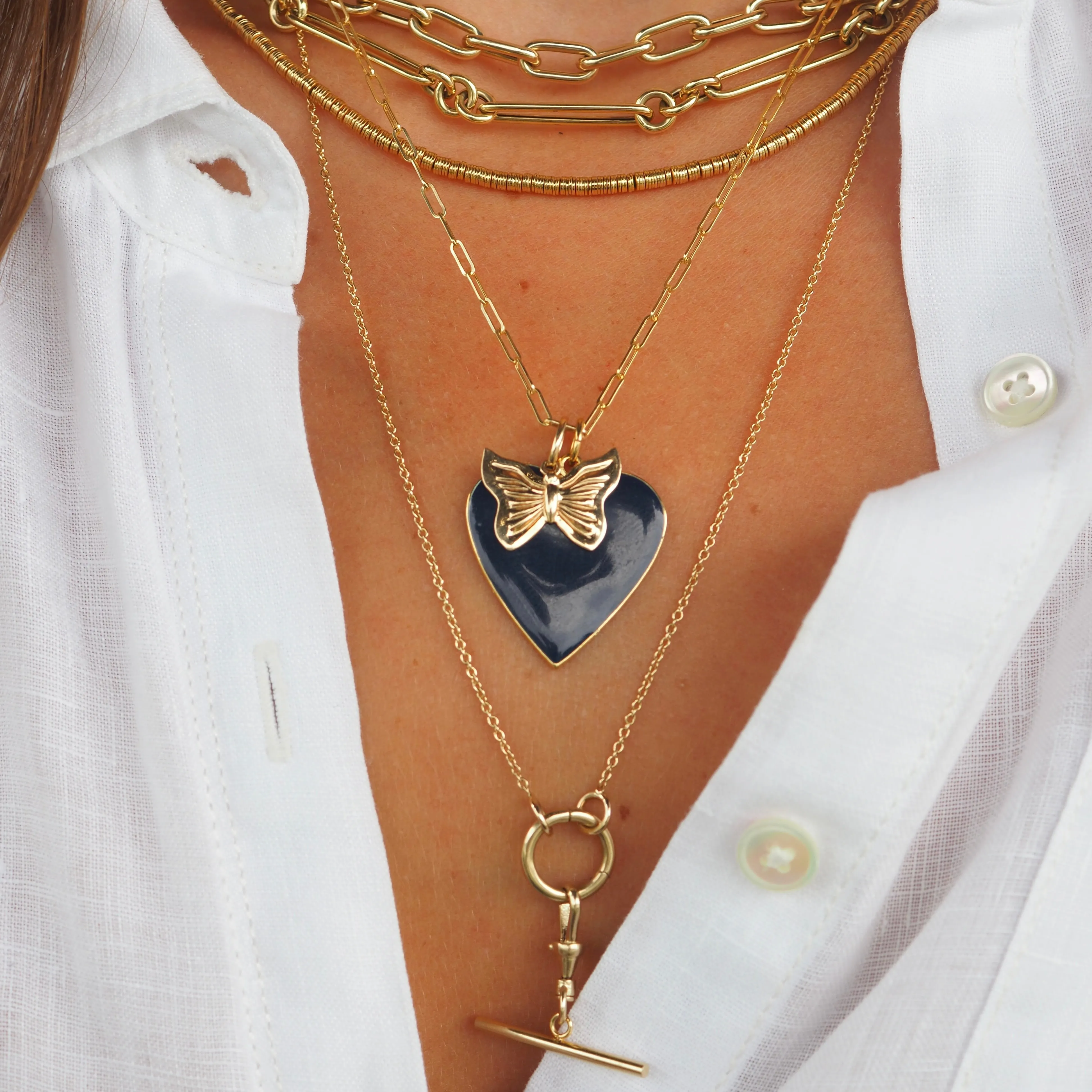 POPPY BLUE 1" ENAMEL HEART NECKLACE