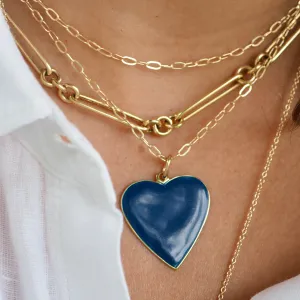POPPY BLUE 1" ENAMEL HEART NECKLACE