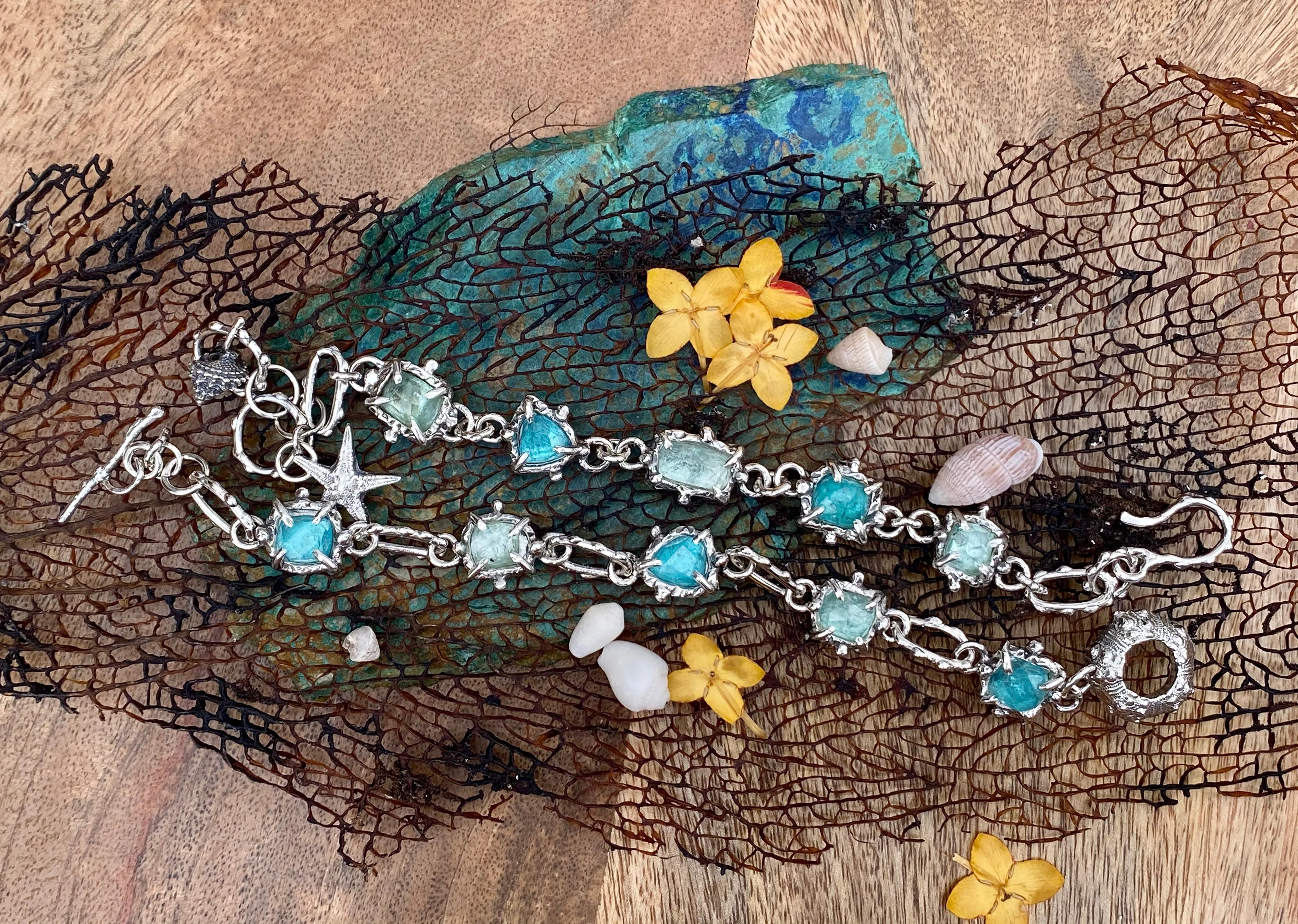 Poseidon Sea Gem hand cast sterling silver bracelet