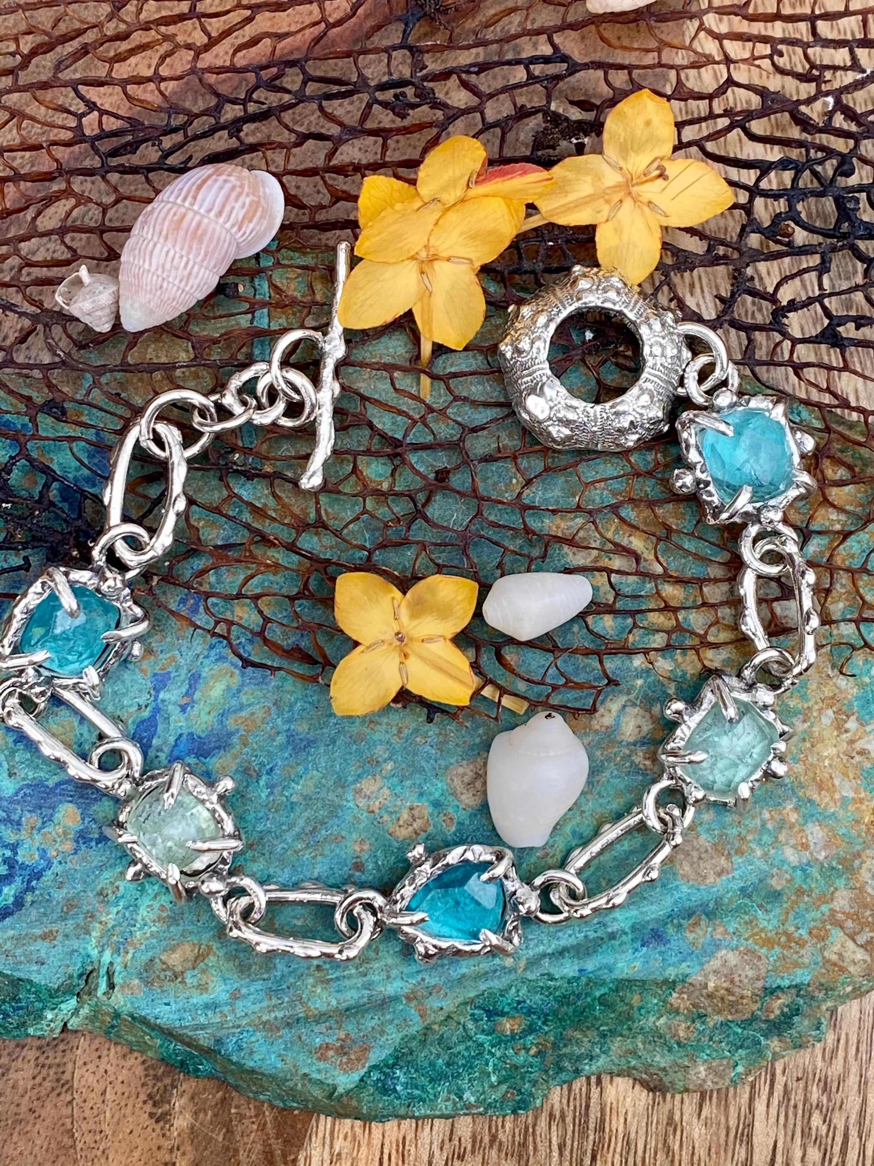 Poseidon Sea Gem hand cast sterling silver bracelet