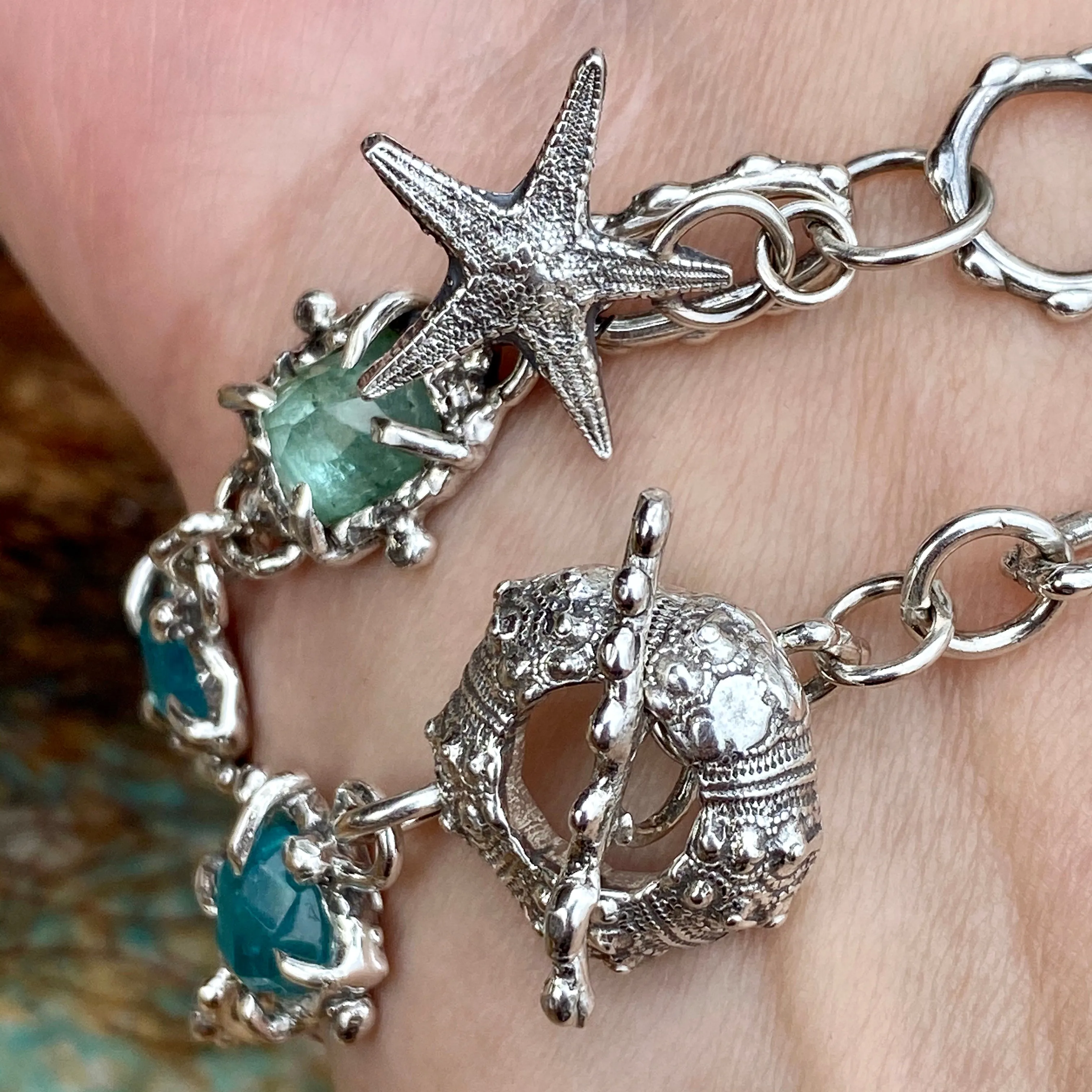 Poseidon Sea Gem hand cast sterling silver bracelet