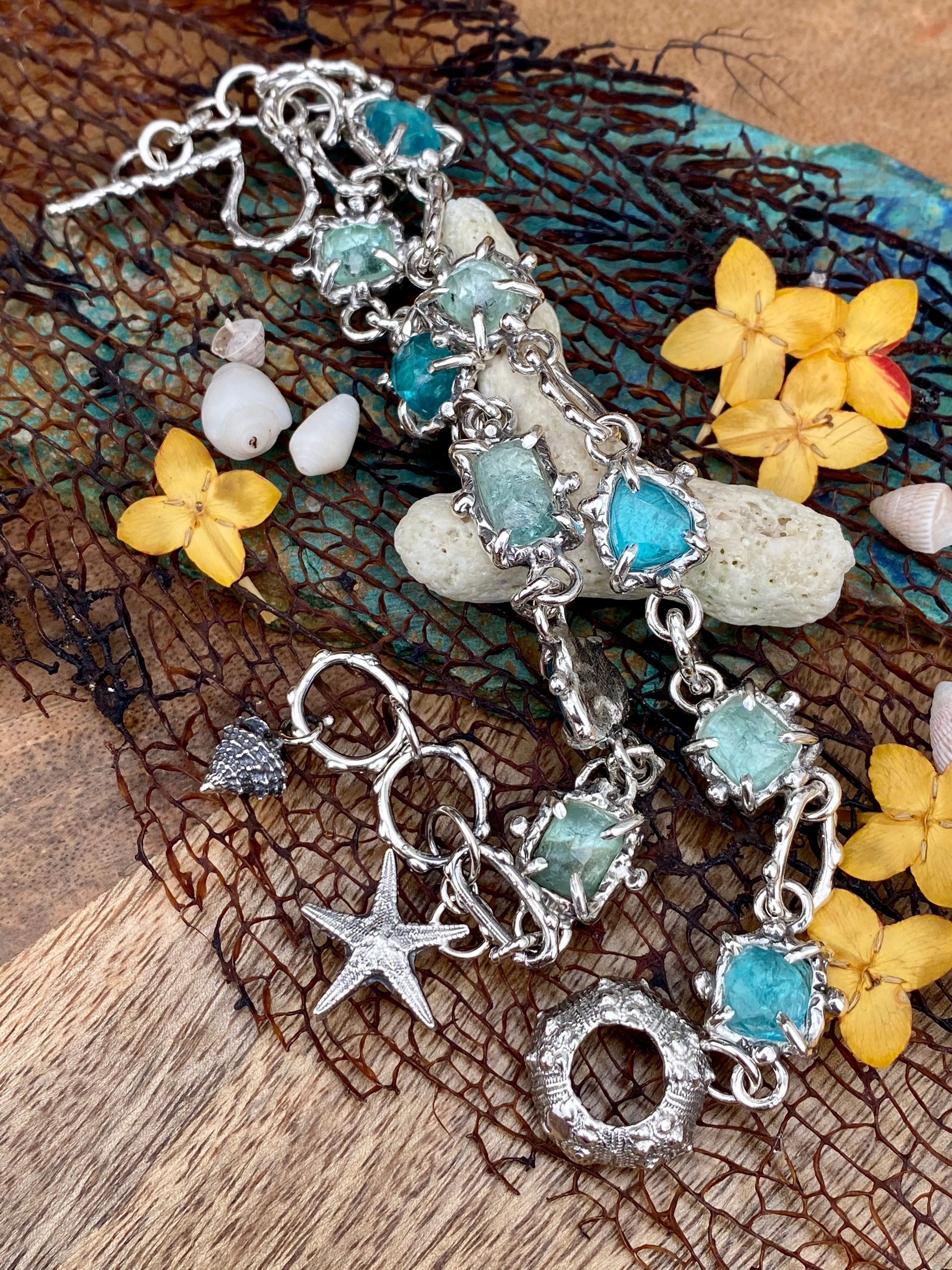 Poseidon Sea Gem hand cast sterling silver bracelet
