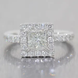 Princess Cut 1.02ct EGL Platinum Diamond Halo 1.82ctw Engagement Ring t1