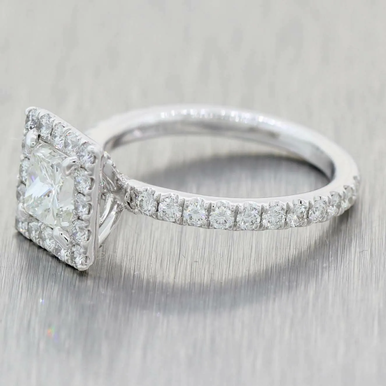 Princess Cut 1.02ct EGL Platinum Diamond Halo 1.82ctw Engagement Ring t1