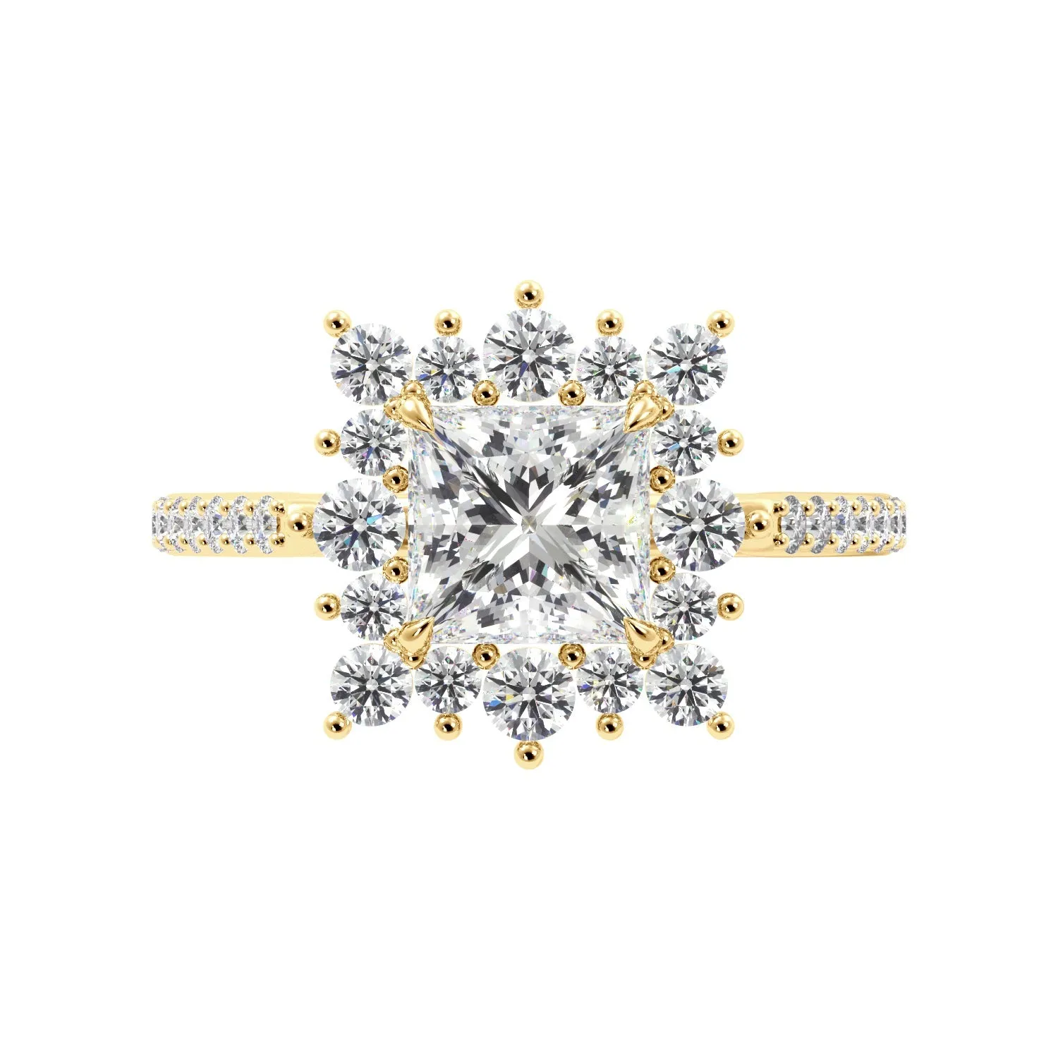 Princess Cut 1/2 Eternity Round Pedal Halo Engagement Ring