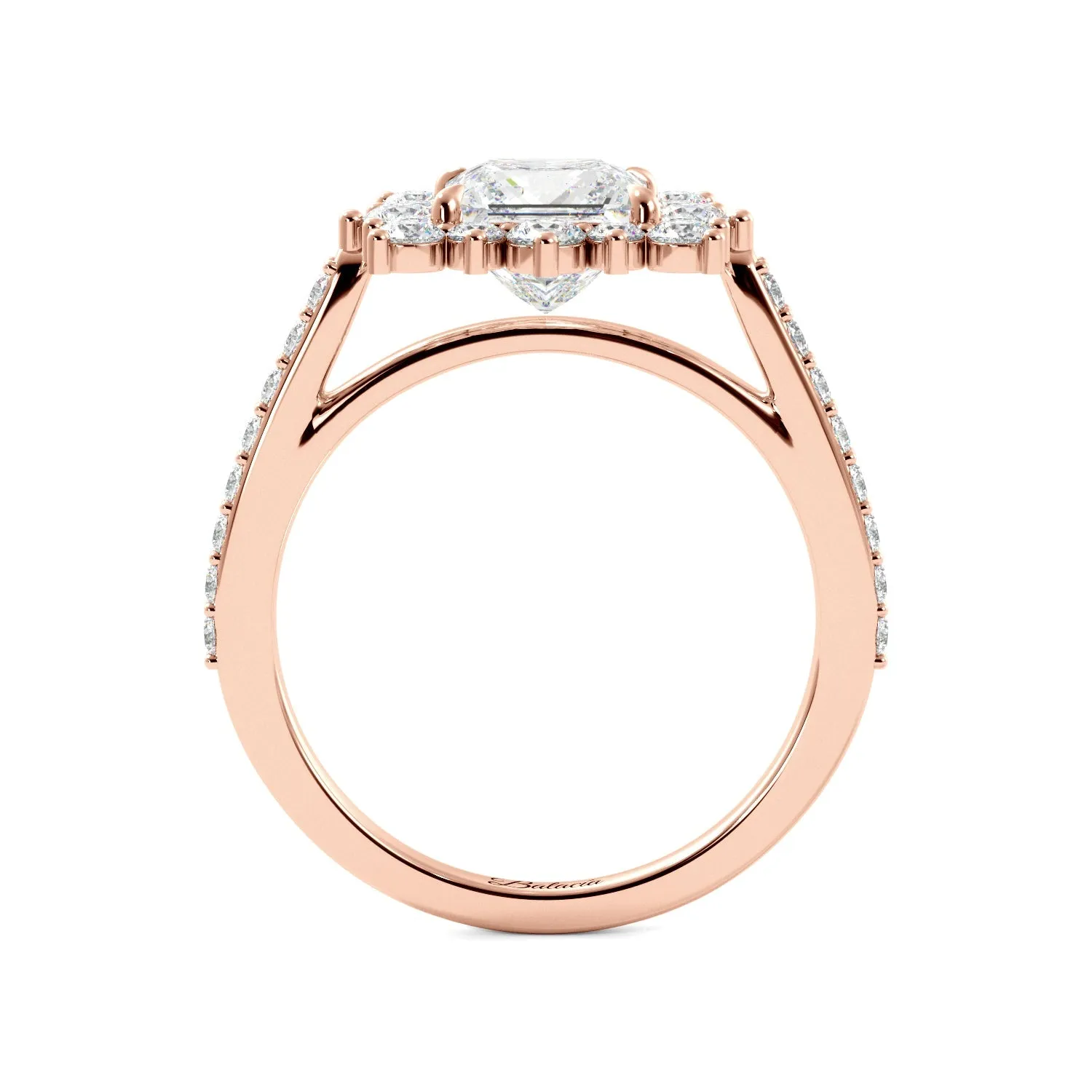 Princess Cut 1/2 Eternity Round Pedal Halo Engagement Ring