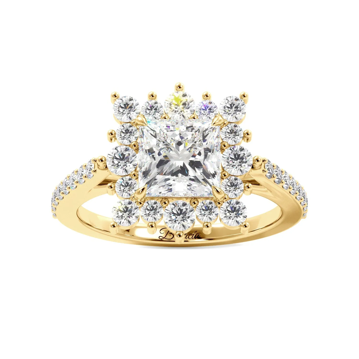 Princess Cut 1/2 Eternity Round Pedal Halo Engagement Ring
