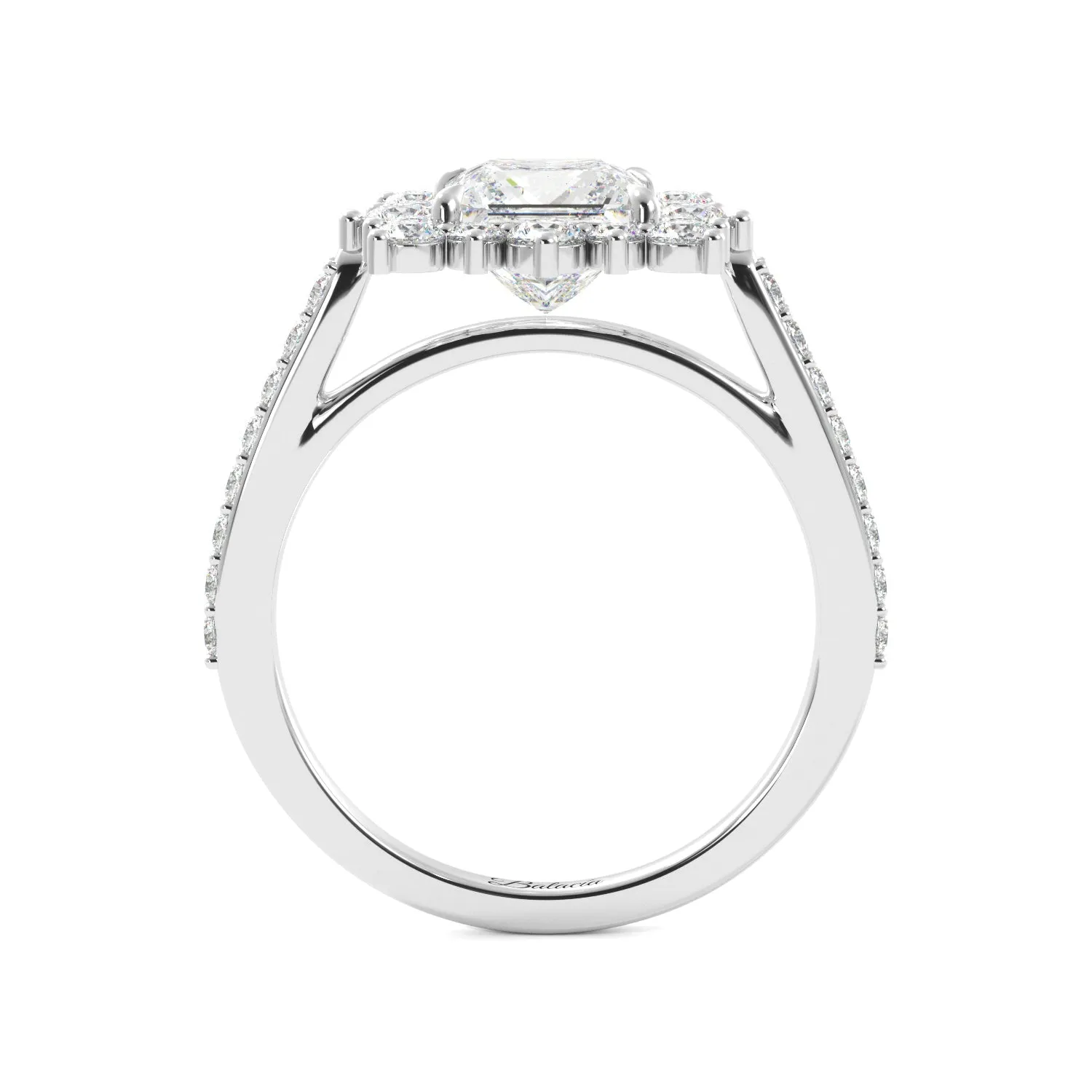 Princess Cut 1/2 Eternity Round Pedal Halo Engagement Ring