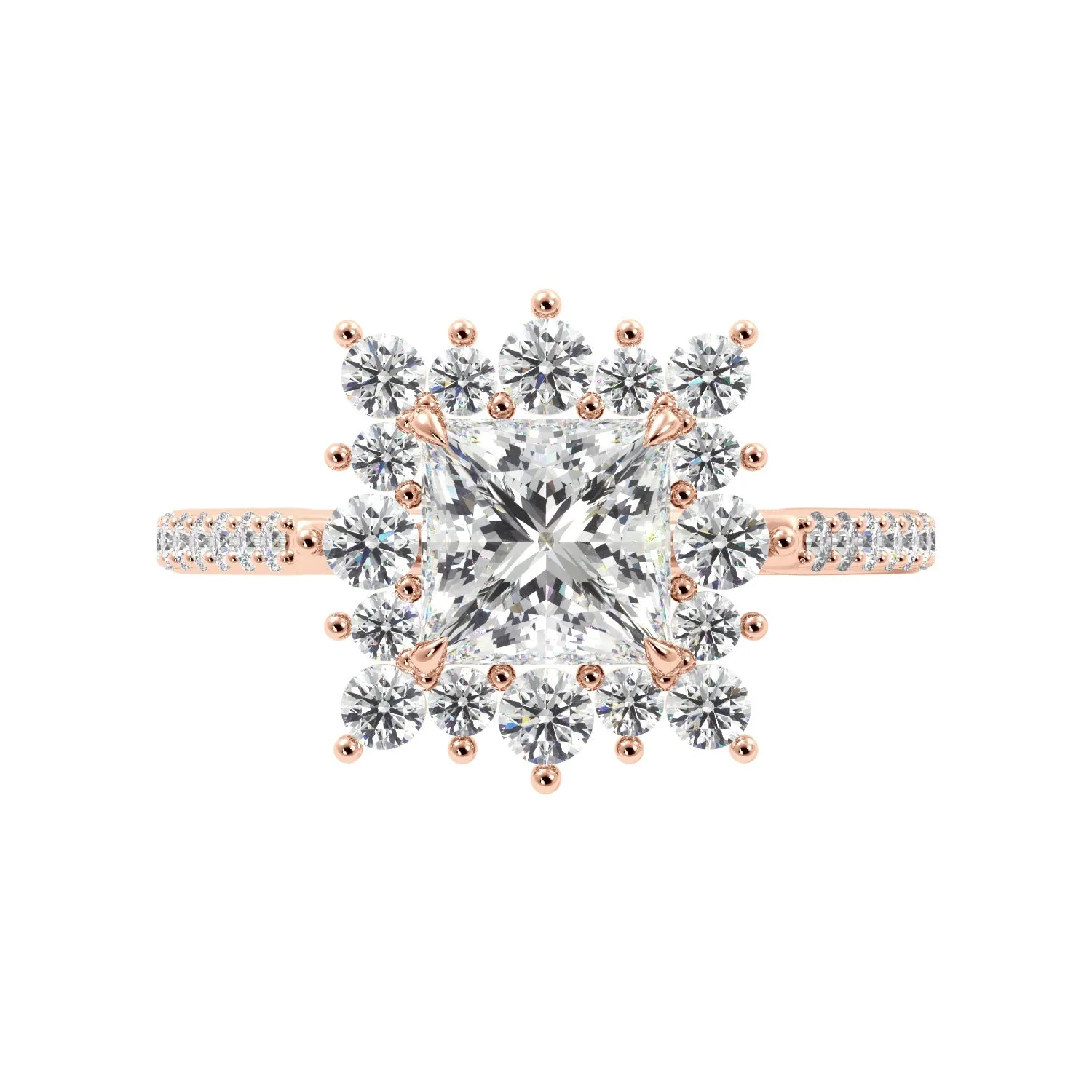 Princess Cut 1/2 Eternity Round Pedal Halo Engagement Ring