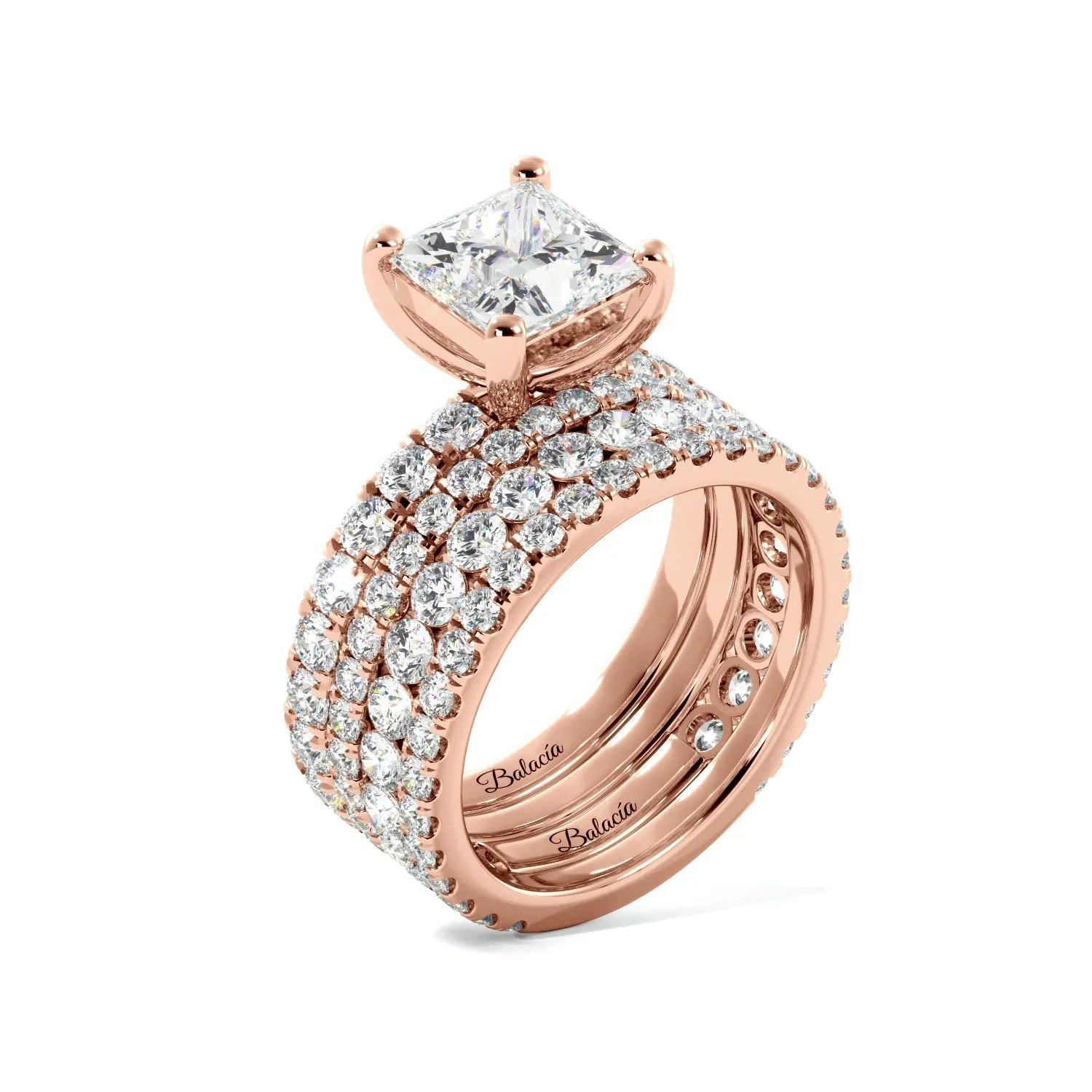 Princess Cut 3/4 Eternity Engagement Ring Set