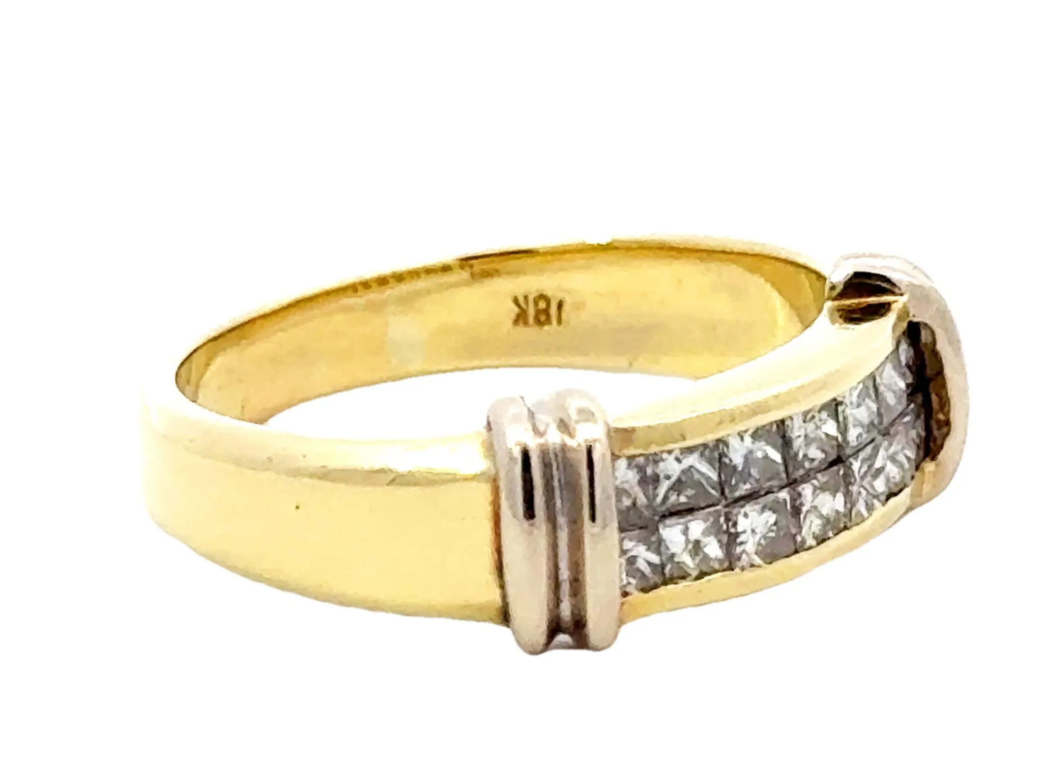 Princess Cut Channel Set Double Diamond Row Ring in 18k Gold
