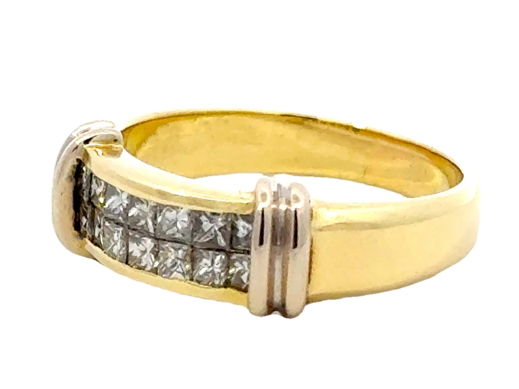 Princess Cut Channel Set Double Diamond Row Ring in 18k Gold