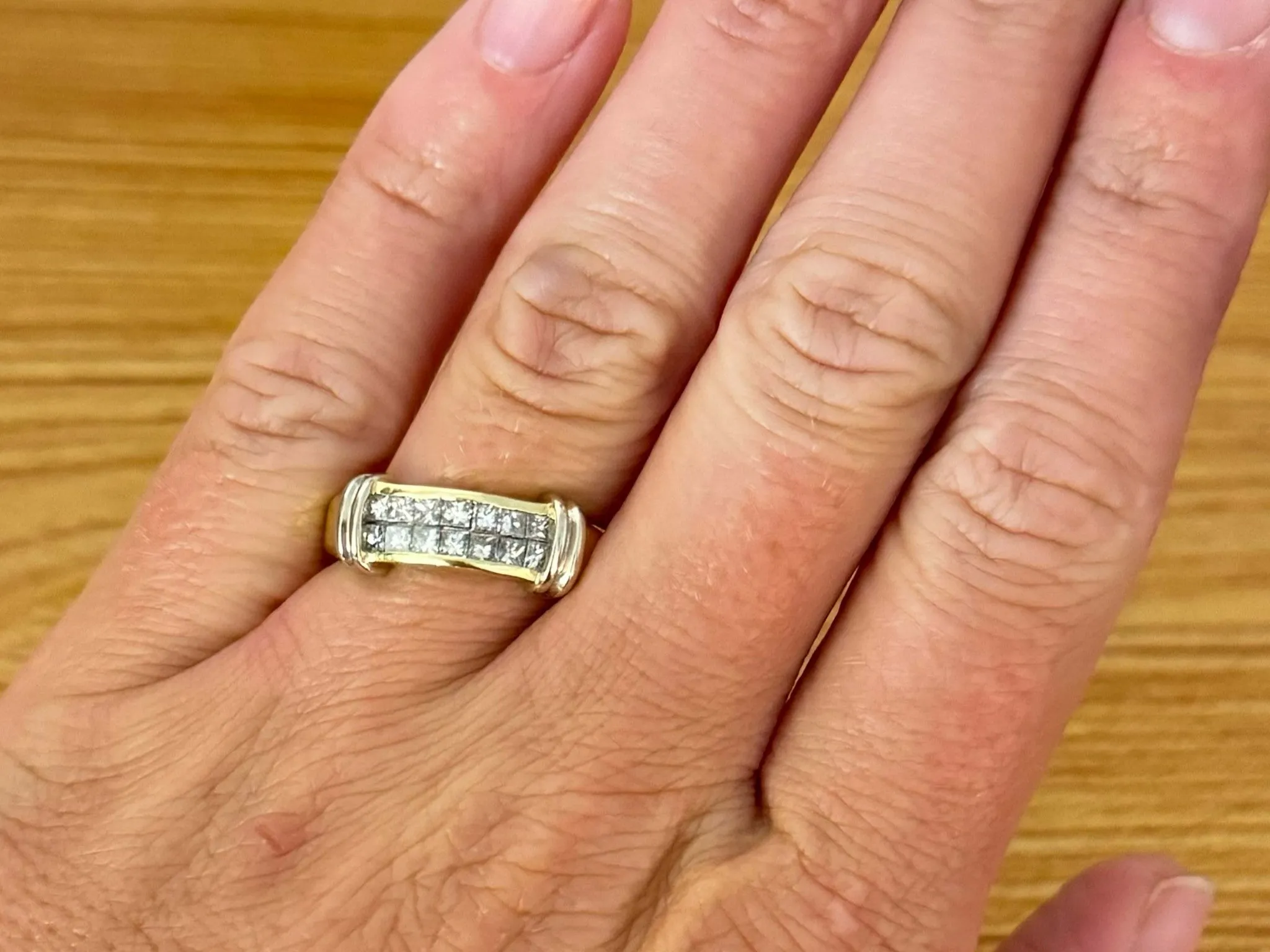 Princess Cut Channel Set Double Diamond Row Ring in 18k Gold