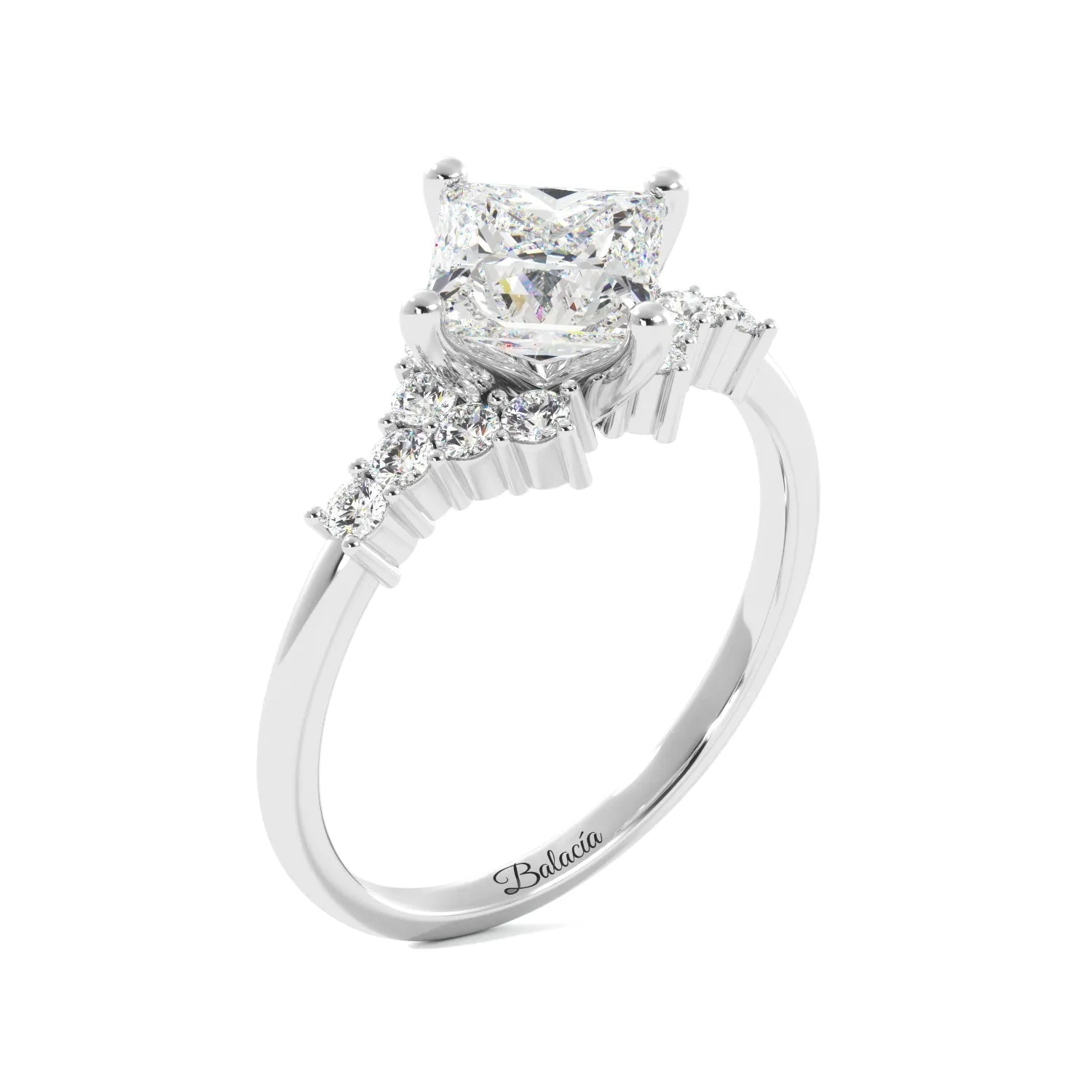 Princess Cut Cluster Sides Engagement Ring